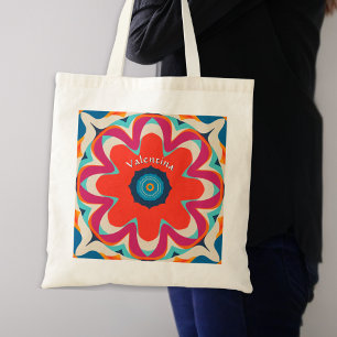 Groovy Boho Flower Colourful Personalized Tote Bag