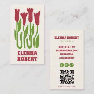 groovy boho flowers script business card