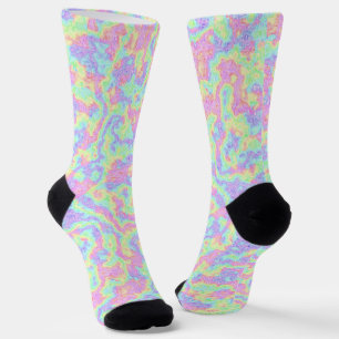 Groovy Boho Hippie Bright Pastel Rainbow Marble Socks