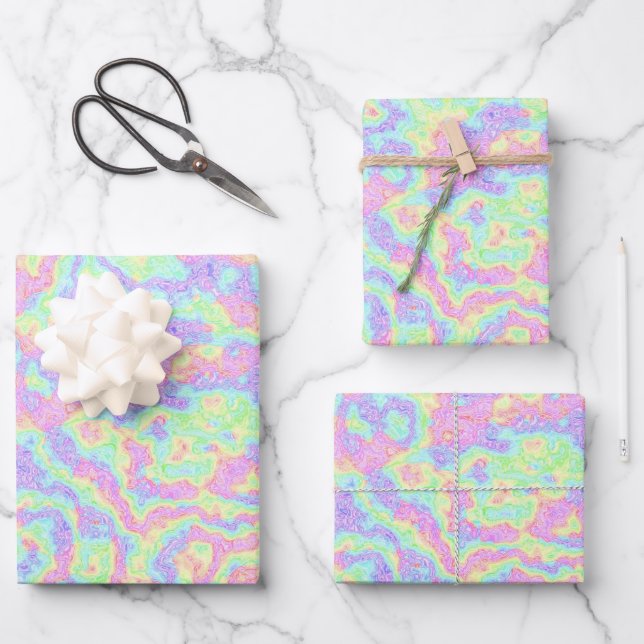 Groovy Boho Hippie Bright Pastel Rainbow Marble Wrapping Paper Sheet (Front)