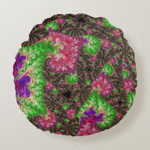 Groovy Boho Hippie Funky Spiral Fractal Art Round Pillow