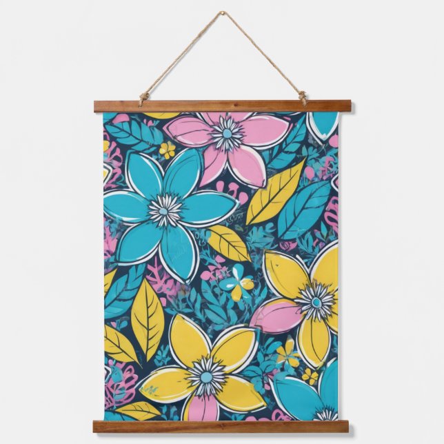 Groovy Boho Large Flowers Colourful Hanging Tapestry (Front)