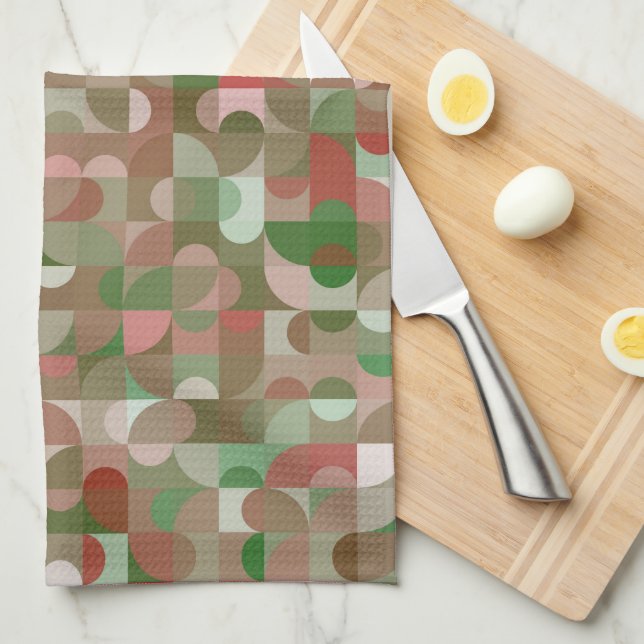 Groovy Boho Mod Retro Geometric Christmas Kitchen Towel (Quarter Fold)