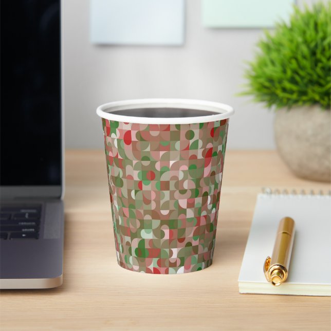 Groovy Boho Mod Retro Geometric Christmas Paper Cups (Insitu)