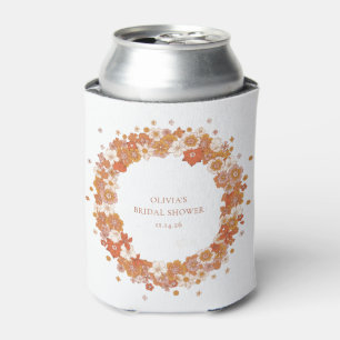 Groovy Boho Orange Floral Bridal Shower Custom  Can Cooler