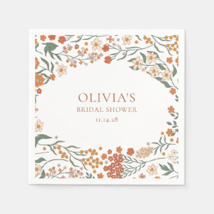 Groovy Boho Orange Wildflower Whimsy Bridal Shower Napkin