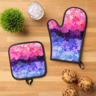 Groovy Boho Quirky Retro Floral Omnisexual Pride Oven Mitt & Pot Holder Set