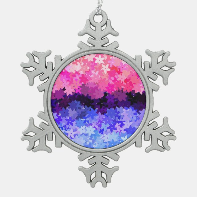 Groovy Boho Quirky Retro Floral Omnisexual Pride Snowflake Pewter Christmas Ornament (Front)