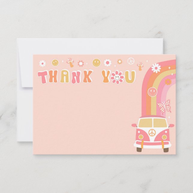 Groovy Boho Retro Birthday Thank You Cards (Front)