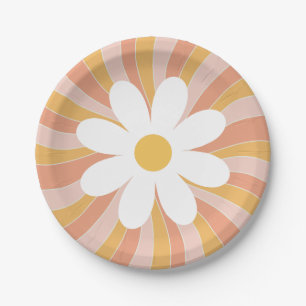 Groovy  Boho Retro Daisy Sunshine Paper Plate