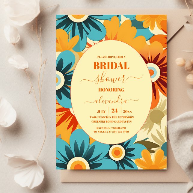 Groovy Boho Retro  Floral Bridal Shower Invitation (Creator Uploaded)