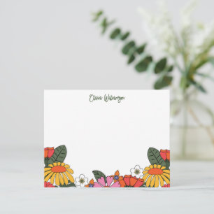 Groovy Boho Retro Flowers Personalized Stationery Card