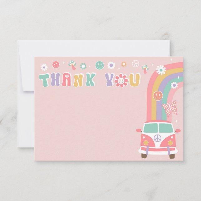 Groovy Boho Retro Hippie Thank You Notes Cards (Front)