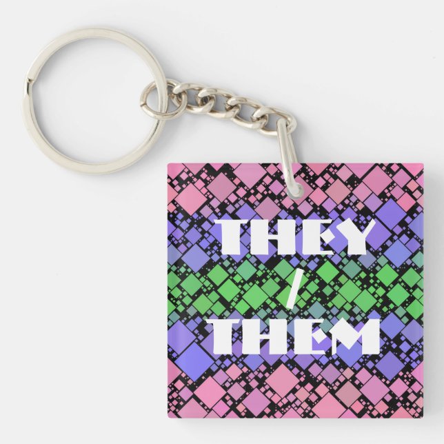 Groovy Boho Retro Mod Geometric Trigender Pride Keychain (Front)