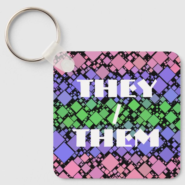 Groovy Boho Retro Mod Geometric Trigender Pride Keychain (Front)