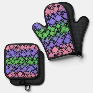 Groovy Boho Retro Mod Geometric Trigender Pride Oven Mitt & Pot Holder Set