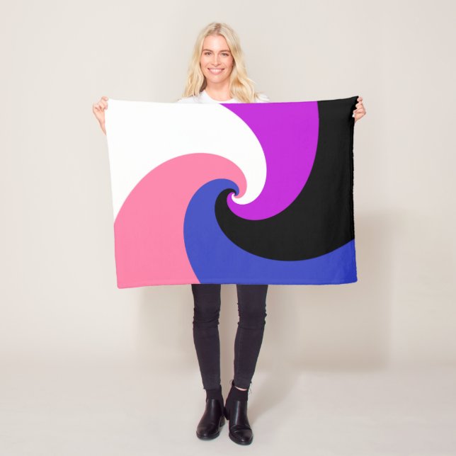 Groovy Boho Spiral Abstract Genderfluid Pride Flag Fleece Blanket (In Situ)