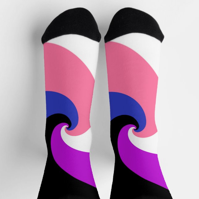 Groovy Boho Spiral Abstract Genderfluid Pride Flag Socks (Top)