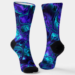 Groovy Boho Vibrant Blue Monochrome Fractal Marble Socks