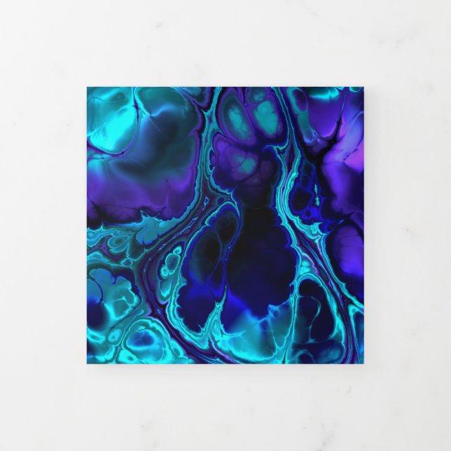 Groovy Boho Vibrant Blue Monochrome Fractal Marble Tri-Fold Card (Cover)