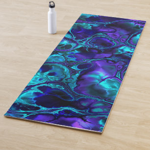 Groovy Boho Vibrant Blue Monochrome Fractal Marble Yoga Mat