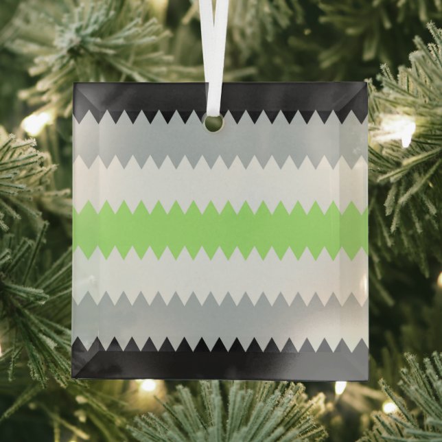 Groovy Boho ZigZag Abstract Agender Pride Flag Glass Ornament (Insitu)