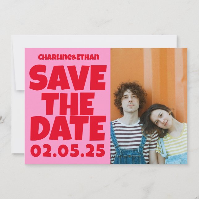 Groovy Bold Green Pink Red Funky  Save The Date (Front)