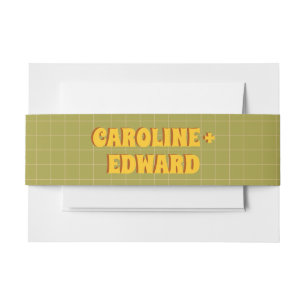 Groovy Bold Green Yellow Red Funky Wedding Invitation Belly Band