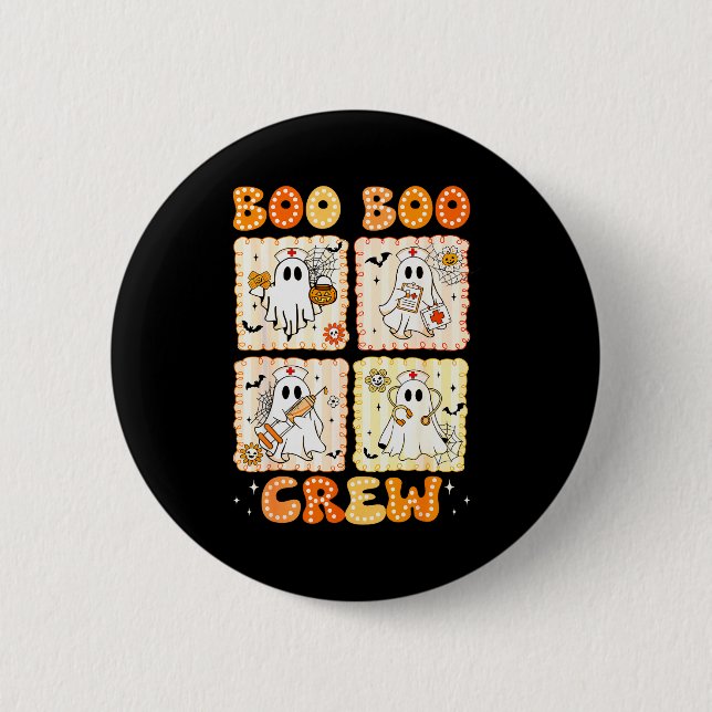 Groovy Boo Boo Crew Nurse Funny Ghost Women Hallow 2 Inch Round Button (Front)