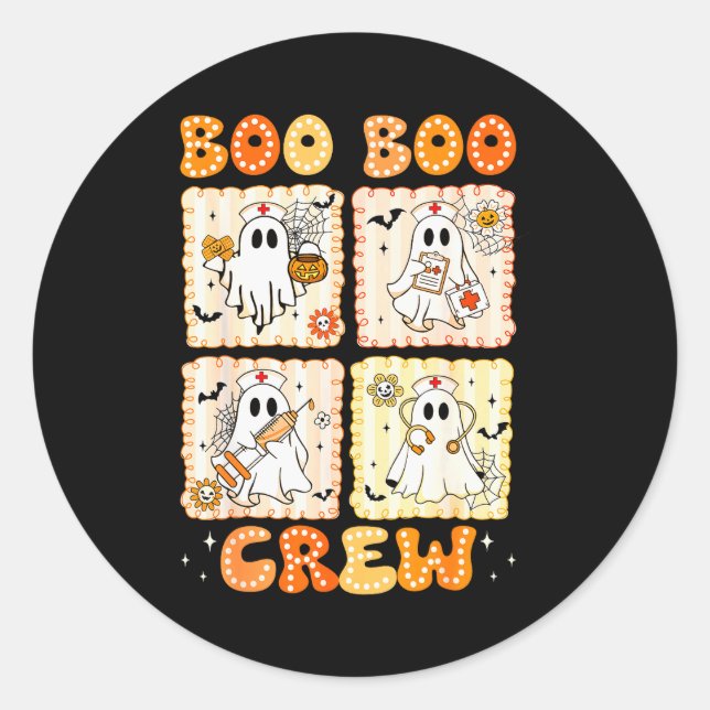 Groovy Boo Boo Crew Nurse Funny Ghost Women Hallow Classic Round Sticker (Front)