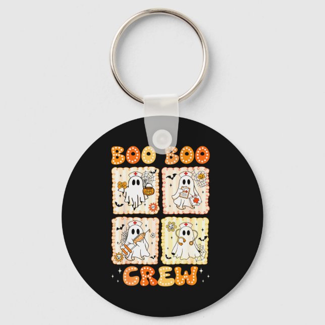 Groovy Boo Boo Crew Nurse Funny Ghost Women Hallow Keychain (Front)
