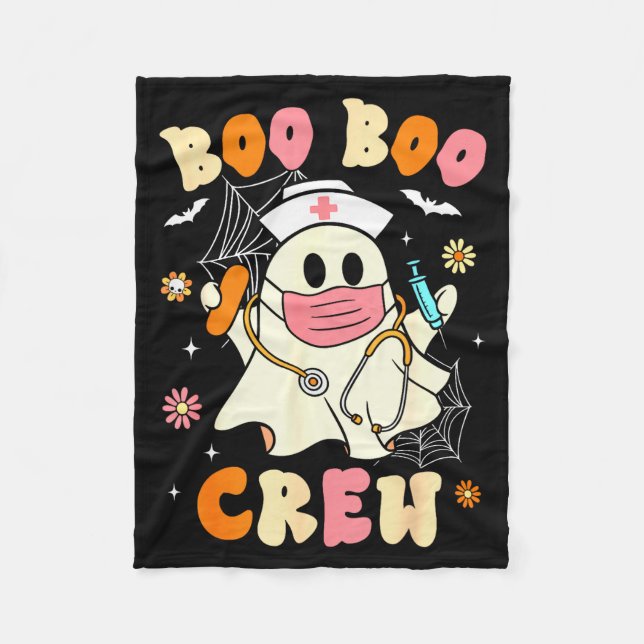 Groovy Boo Boo Crew Nurse Halloween Cute Ghost Wom Fleece Blanket (Front)