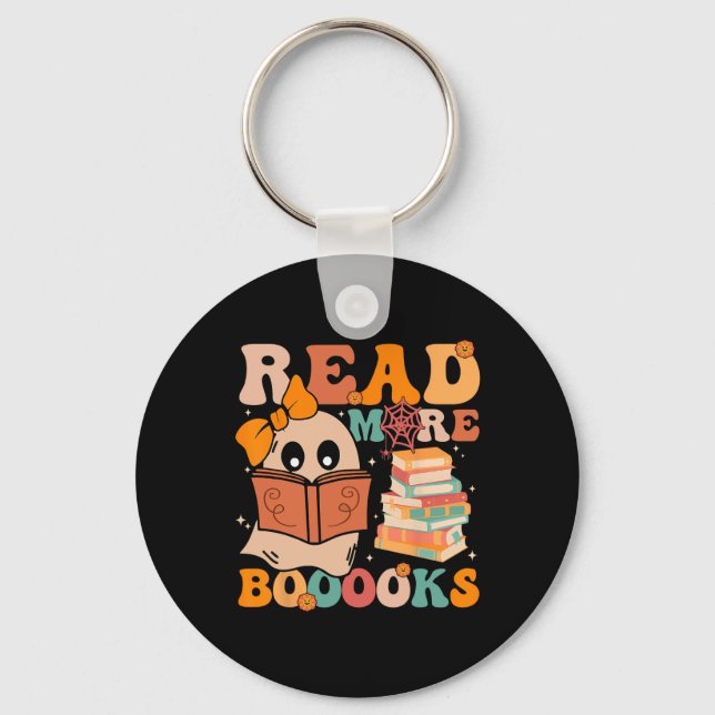 Groovy Booooks Ghost Read More Books Funny Teacher Keychain (Front)