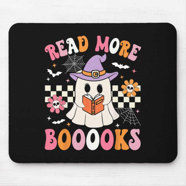 Groovy Booooks Ghost Read More Books Funny Teacher Mouse Pad (Front)