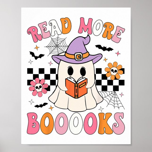 Groovy Booooks Ghost Read More Books Funny Teacher Poster (Front)