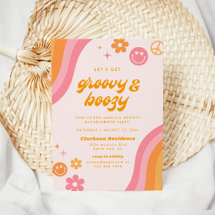 Groovy & Boozy Pink & Orange Bachelorette Party Invitation