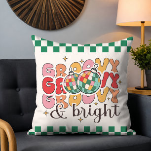 Groovy & Bright Retro Christmas Disco Balls Throw Pillow