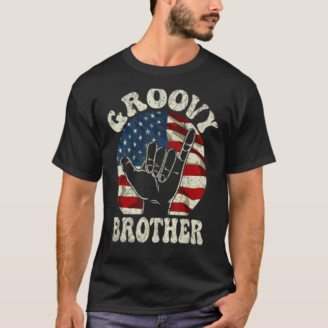 Groovy Brother 70s Aesthetic USA Flag Retro Brothe T-Shirt (Front)