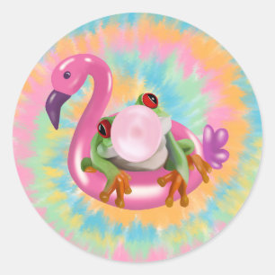 Groovy Bubblegum Blowing Tree Frog Tie Dye Classic Round Sticker