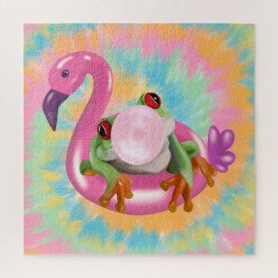 Groovy Bubblegum Blowing Tree Frog Tie Dye Jigsaw Puzzle