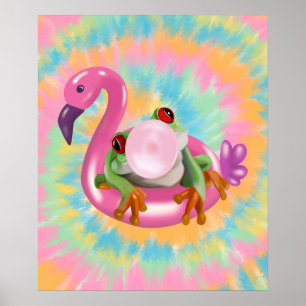 Groovy Bubblegum Blowing Tree Frog Tie Dye  Poster
