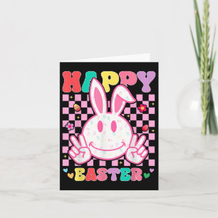 Groovy Bunny Smile Face Happy Easter Day Men Kids  Card
