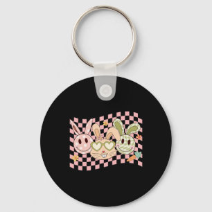Groovy Bunny Smile Face Happy Easter Day Rabbit Hi Keychain