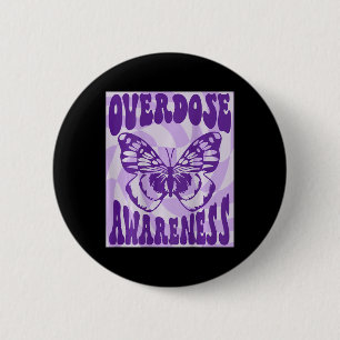 Groovy Butterfly Overdose Awareness Purple Ribbon 2 Inch Round Button