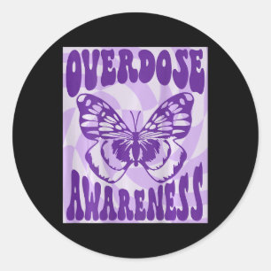 Groovy Butterfly Overdose Awareness Purple Ribbon Classic Round Sticker