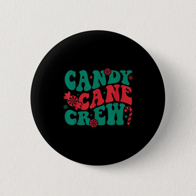 Groovy Candy Cane Crew Matching Family Group Squad 2 Inch Round Button (Front)