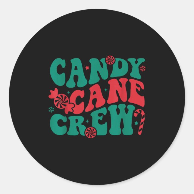 Groovy Candy Cane Crew Matching Family Group Squad Classic Round Sticker (Front)