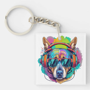 Groovy Canine Vibes : Cool Dog with Headphones Keychain