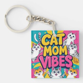 Groovy Cat Mom Vibes Keychain