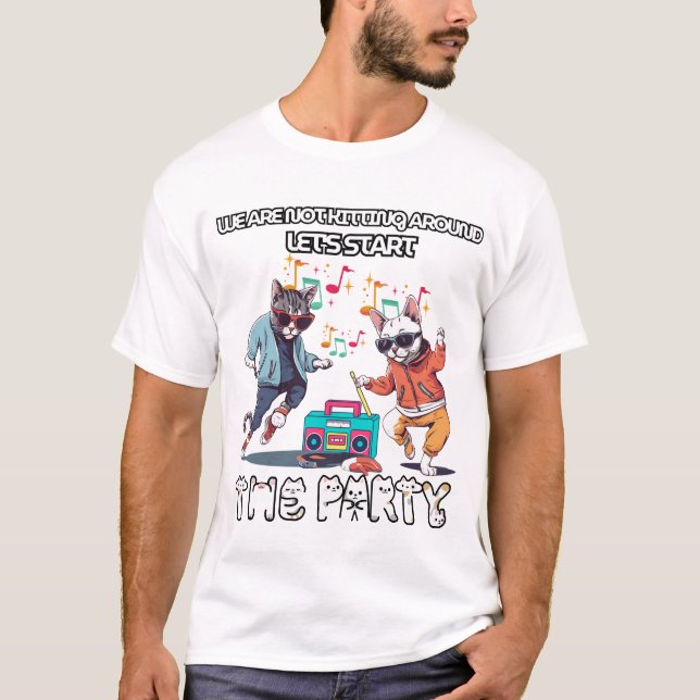 Groovy Cat Party T-Shirt-Retro Kitten Disco Design T-Shirt (Front)